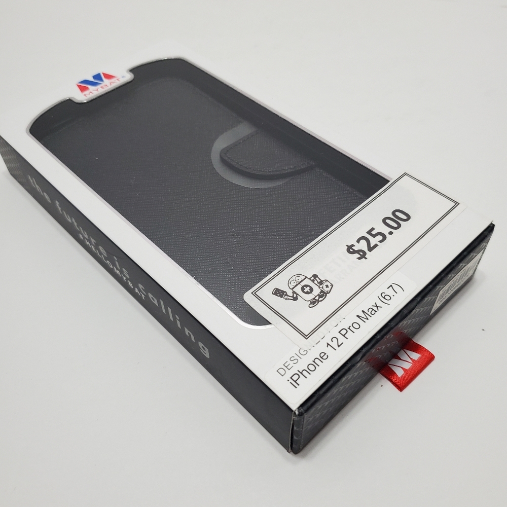 MYBAT Black Phone Case Apple iPhone 12 Pro Max 6.7My Jacket Wallet New Open Box